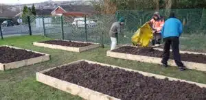 people workig on raised beds